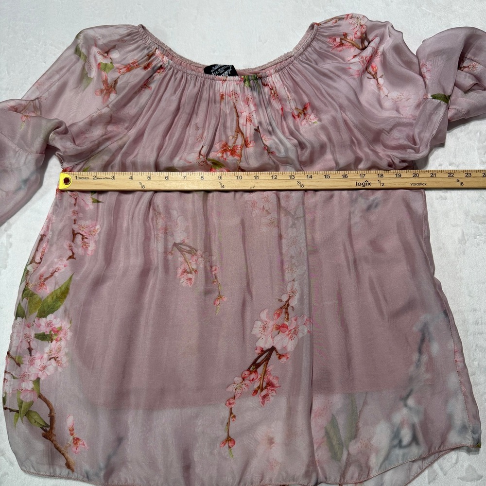 Le Marais Paris Silk Floral Blouse Italy Fairycore Romantic Boho Bell Sleeve L - Picture 9 of 10
